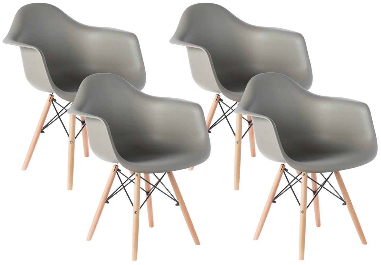 Mid-Century Modern Style Plastic DAW Shell Dining Arm Chair with Wooden Dowel Eiffel Legs